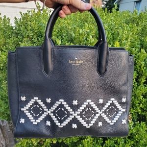 Kate Spade Meriwether Flynn Street Large Leather Tote Purse Bag Black White